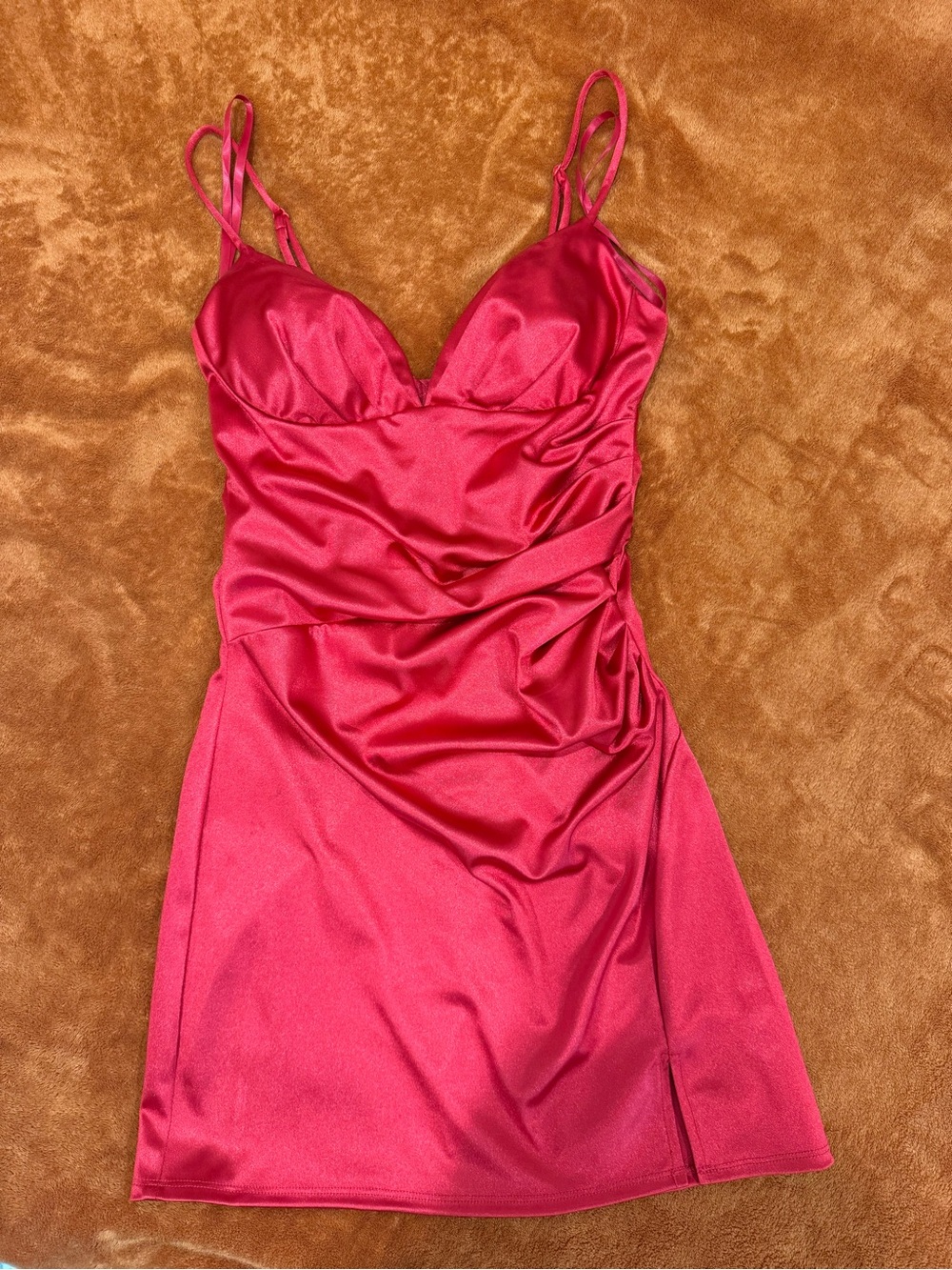 B Darlin Hot Pink Satin Mini Dress with Spaghetti Straps